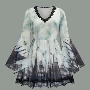 SHEIN GOTHIC CATHEDRAL FLARED SLEEVE DRESS SZ 2X